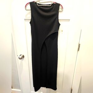 Sassy Black Sleeveless Asymmetrical Overlay Midi Dress Size M